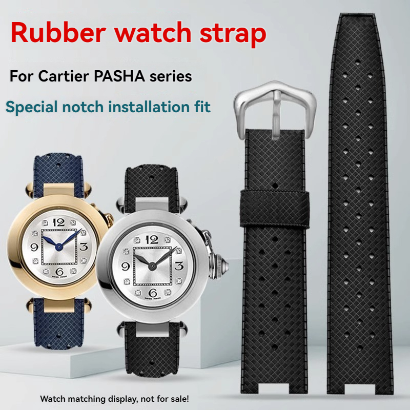 Cartier Watch Tank - 男性用ラバーウォッチストラップ、凹型シリコンウォッチバンド、カルティアパシャパシャシリーズに適合、ノッチブレスレット、20x10mm、20x12mm、22x15mm