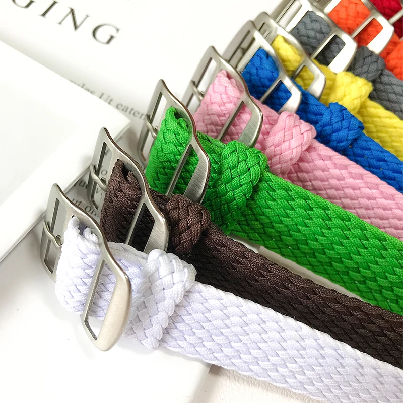 Perlon Strap Woven - ナイロン製腕時計ストラップ、ペロン用織り時計バンド、オメガベルト交換用、メンズ・レディース、シルバーバックル、14mm、16mm、18mm、20mm、22mm