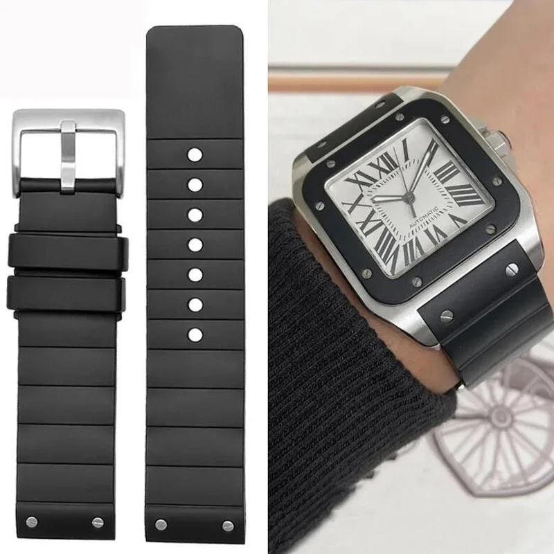 Cartier Watch Tank - 男性と女性のためのゴム製時計バンド,黒いストラップ,シリコンブレスレット,高品質,100, 23mm