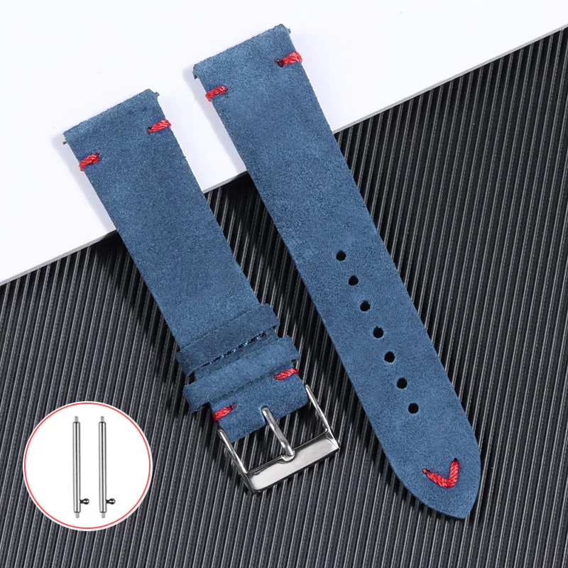 Suede Strap Watch - 18 ミリメートル 20 ミリメートル 22 ミリメートル高品質スエードレザーヴィンテージ時計ストラップブルー時計バンド交換ストラップスポーツブレスレット時計アクセサリー